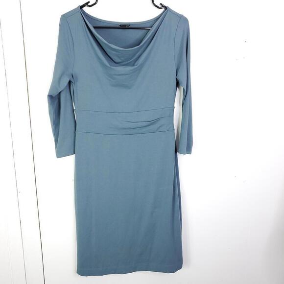 Ann Taylor Dress Womens 4 Cowl Neck Fit Flare Light Blue Waistband Party Event - Picture 1 of 9
